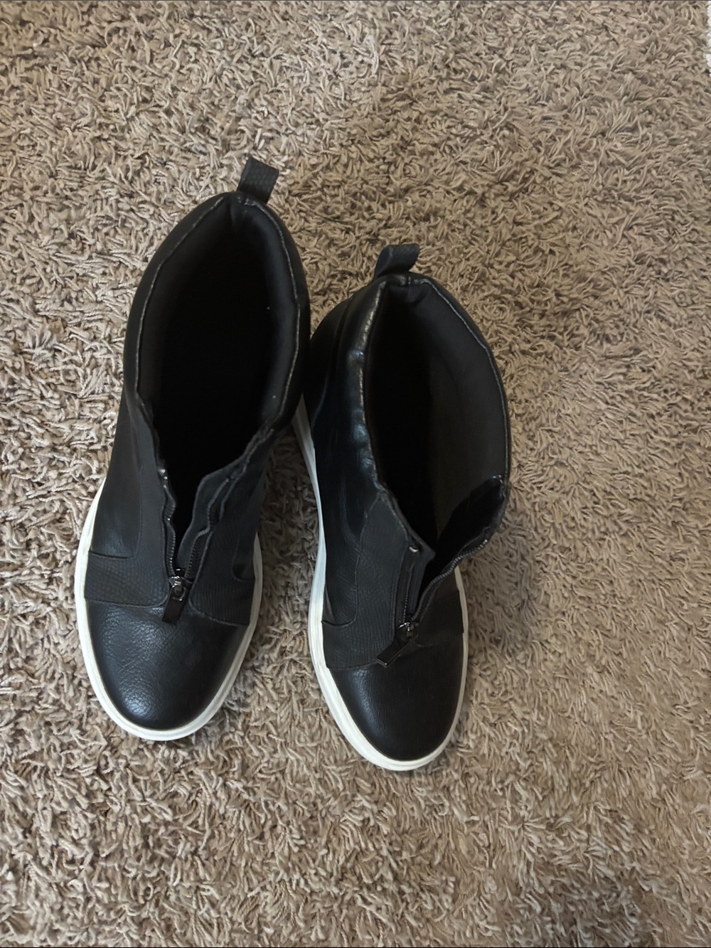 Black Leather-Look High Top Sneakers with White Sole